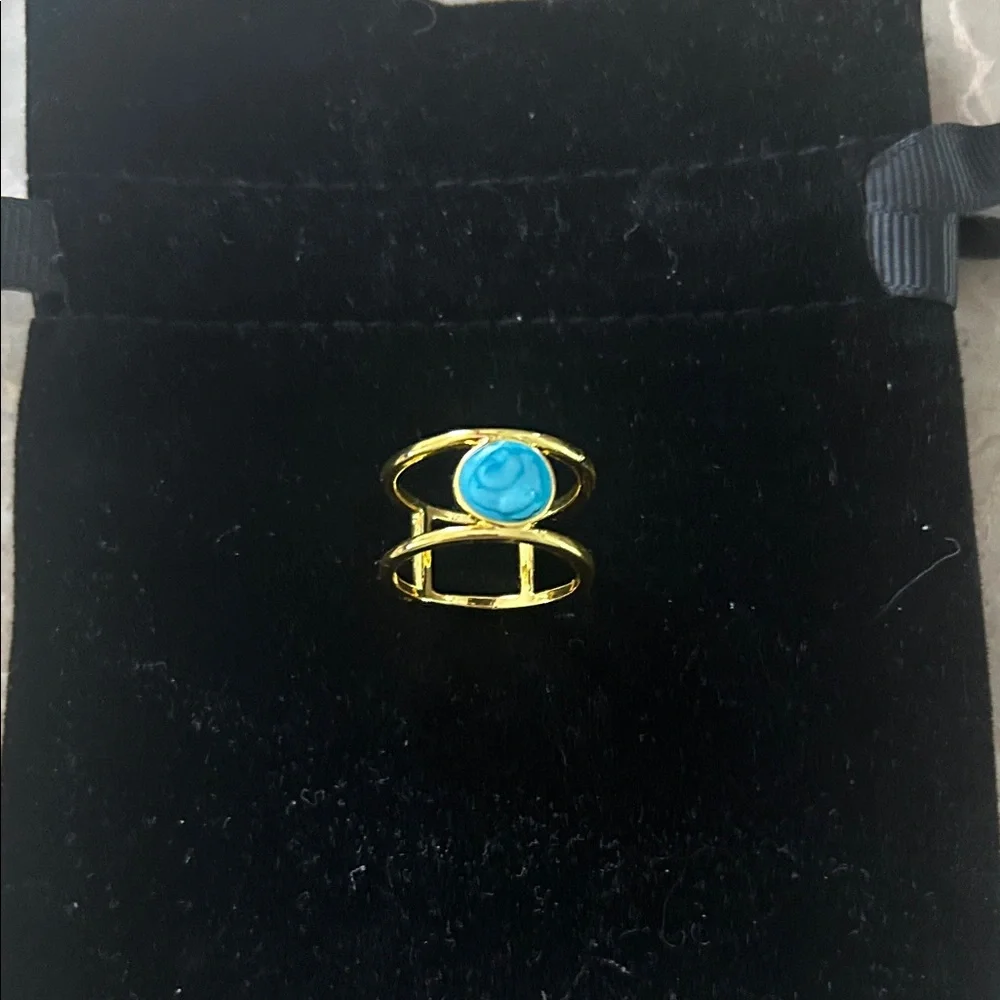 Gold-Plated Ring with Turquoise Stone - Women's Jewelry size 7